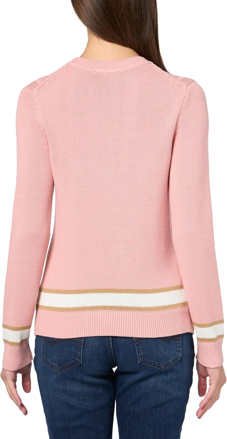 imageNautica Womens Solid Cable Long Sleeve Tipped SweaterBridal Rose Multi