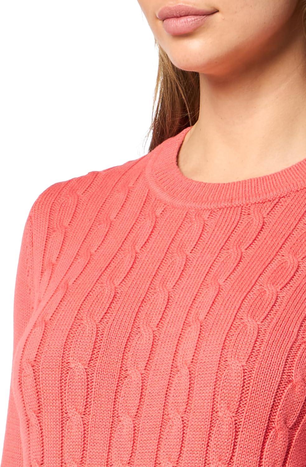 imageNautica Womens Solid Cable Long Sleeve Tipped SweaterCoralie Multi