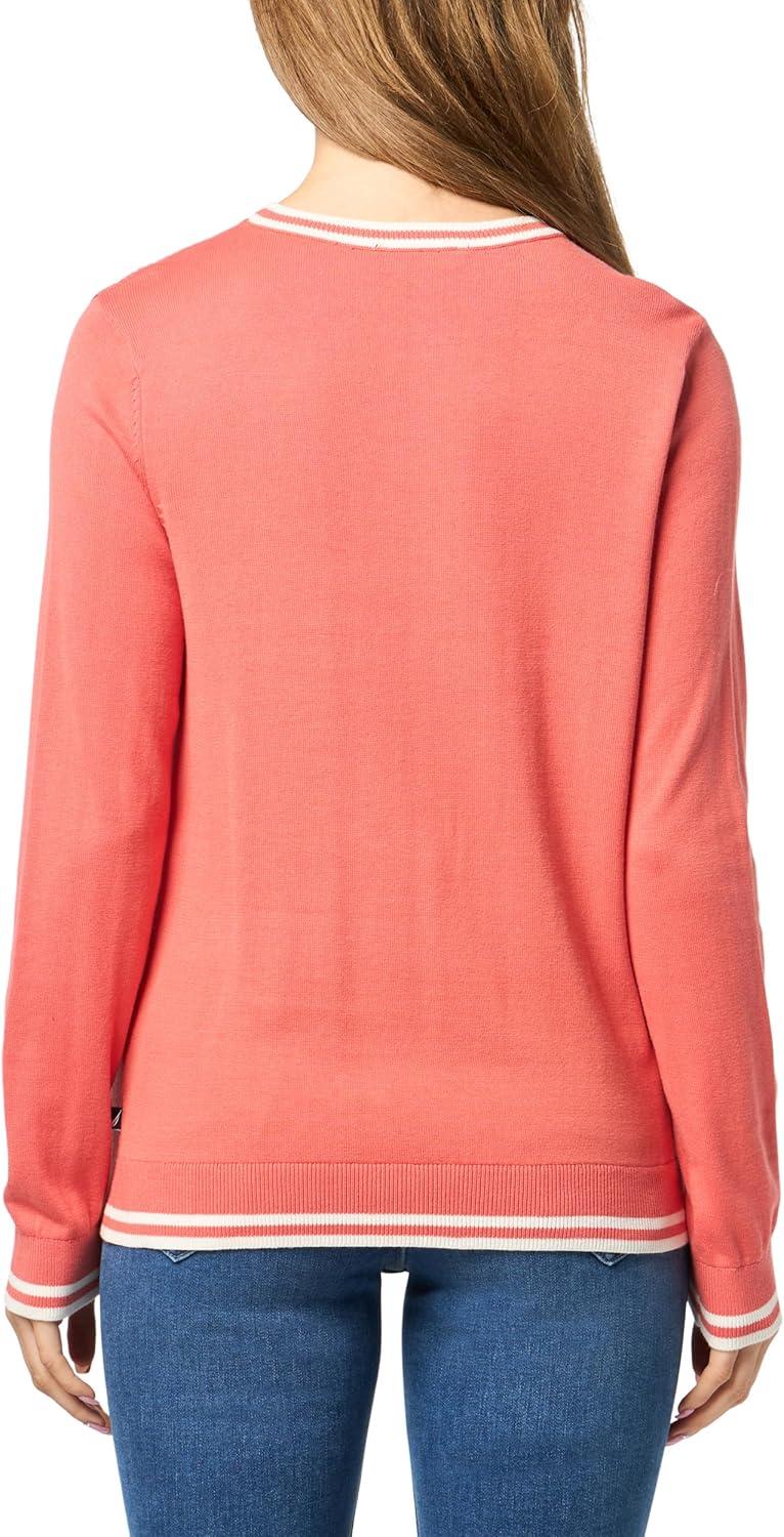 imageNautica Womens Solid Cable Long Sleeve Tipped SweaterCoralieIvory