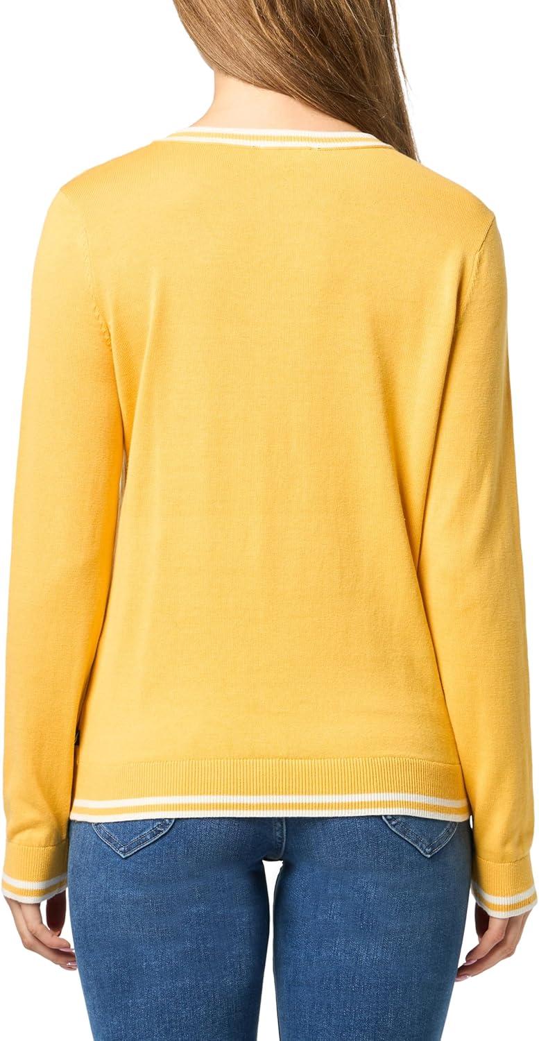 imageNautica Womens Solid Cable Long Sleeve Tipped SweaterDeep MaizeIvory