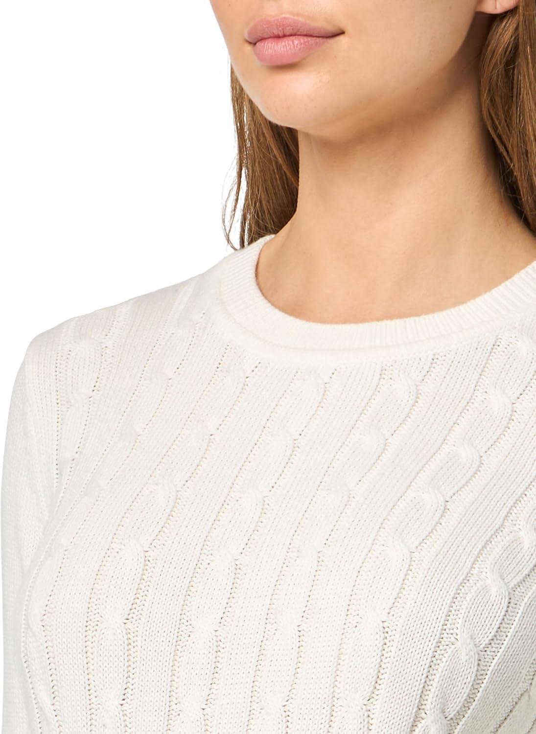 imageNautica Womens Solid Cable Long Sleeve Tipped SweaterIvory Multi