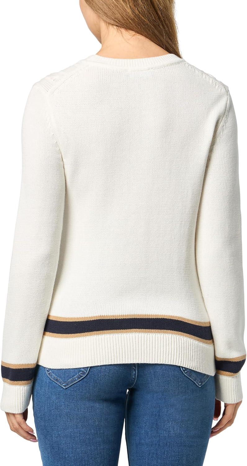 imageNautica Womens Solid Cable Long Sleeve Tipped SweaterIvory Multi