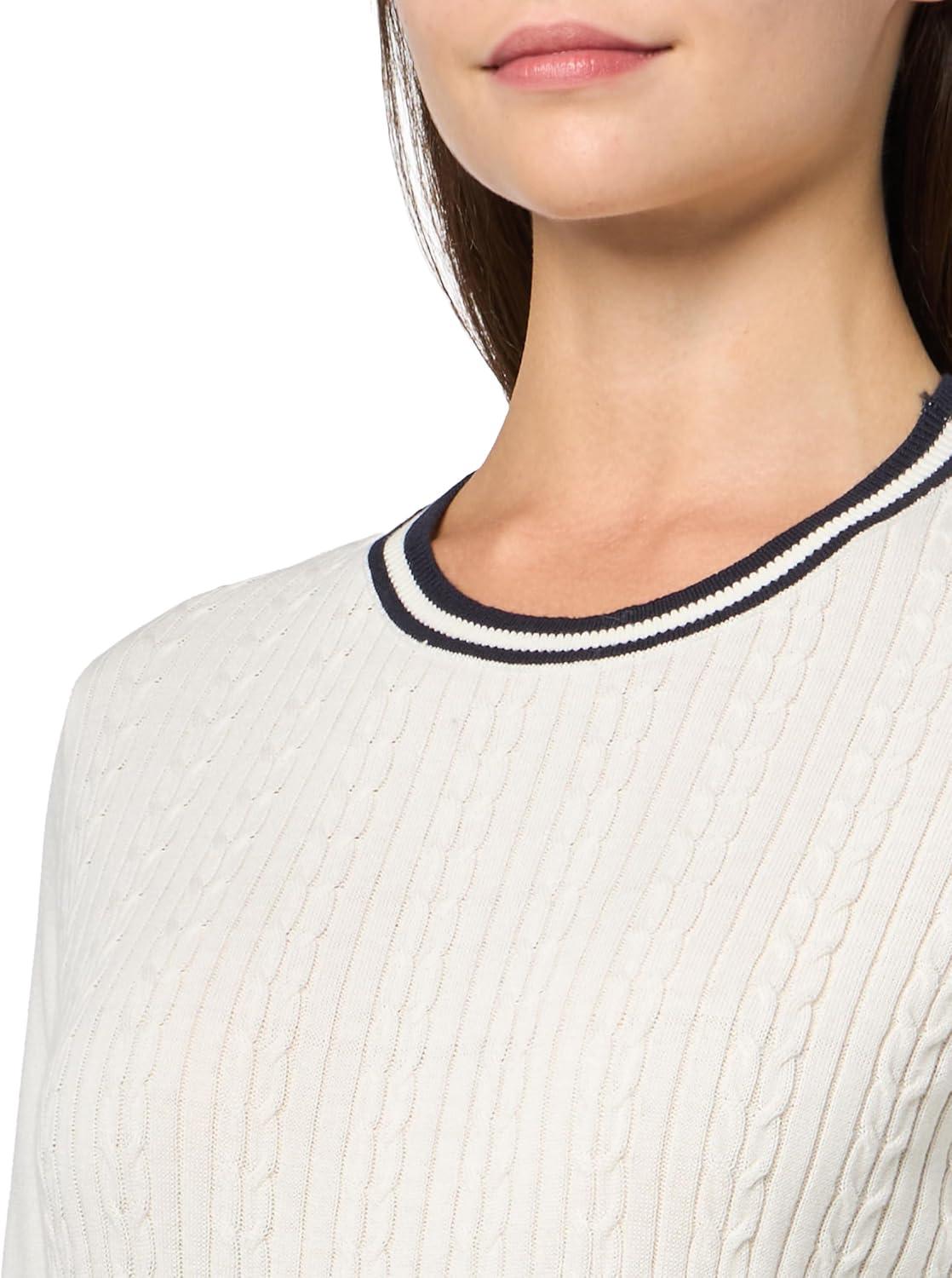 imageNautica Womens Solid Cable Long Sleeve Tipped SweaterIvoryNight Sky