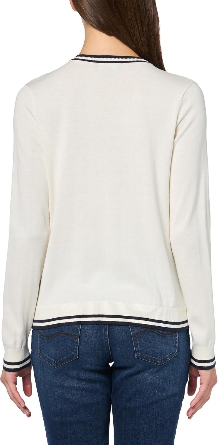 imageNautica Womens Solid Cable Long Sleeve Tipped SweaterIvoryNight Sky