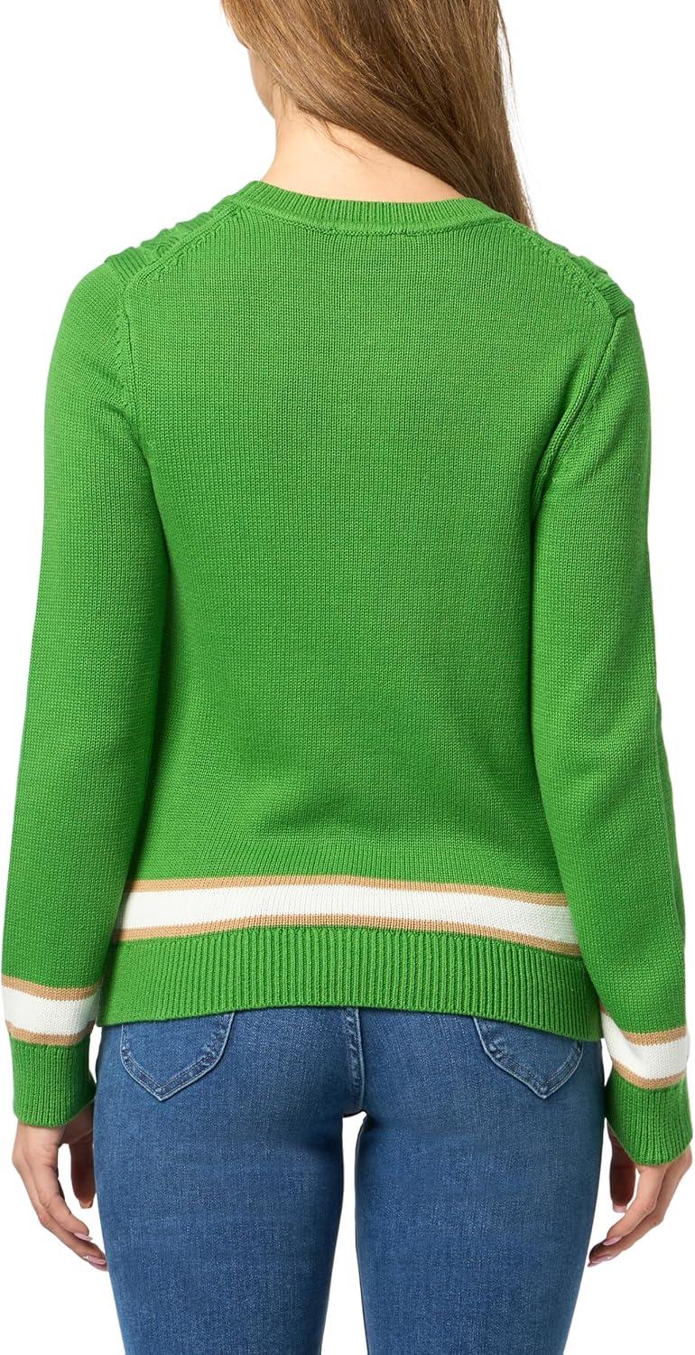 imageNautica Womens Solid Cable Long Sleeve Tipped SweaterNew Leaf Multi