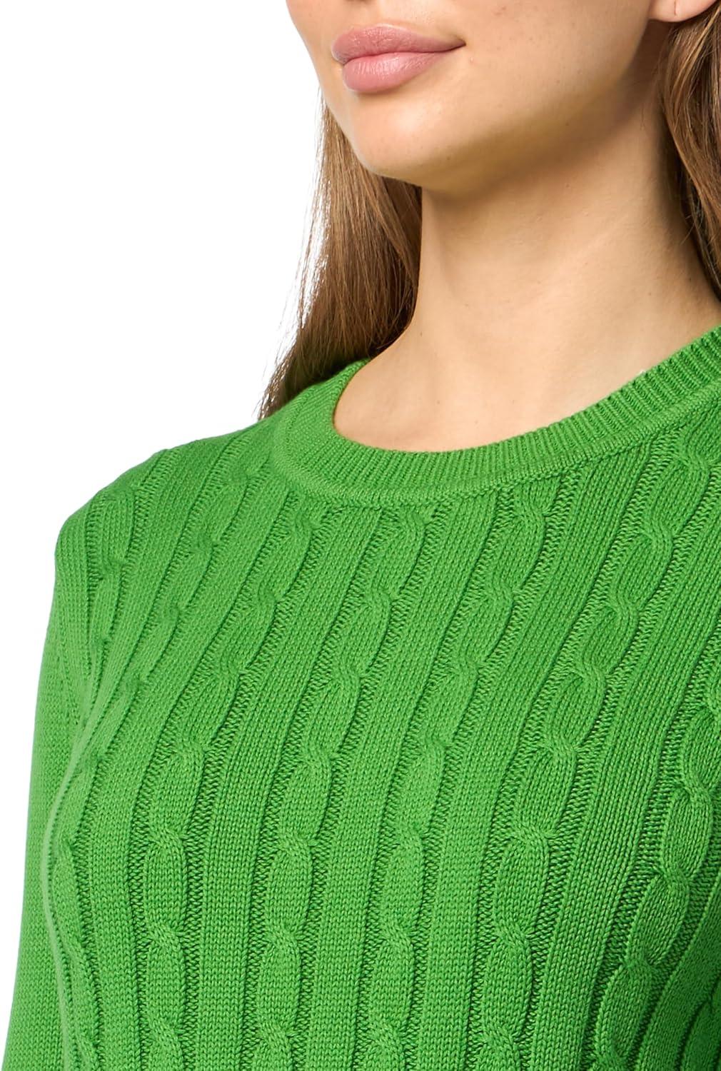 imageNautica Womens Solid Cable Long Sleeve Tipped SweaterNew Leaf Multi
