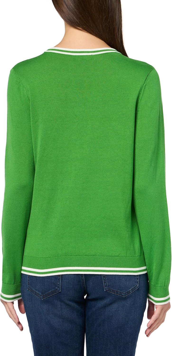 imageNautica Womens Solid Cable Long Sleeve Tipped SweaterNew LeafIvory