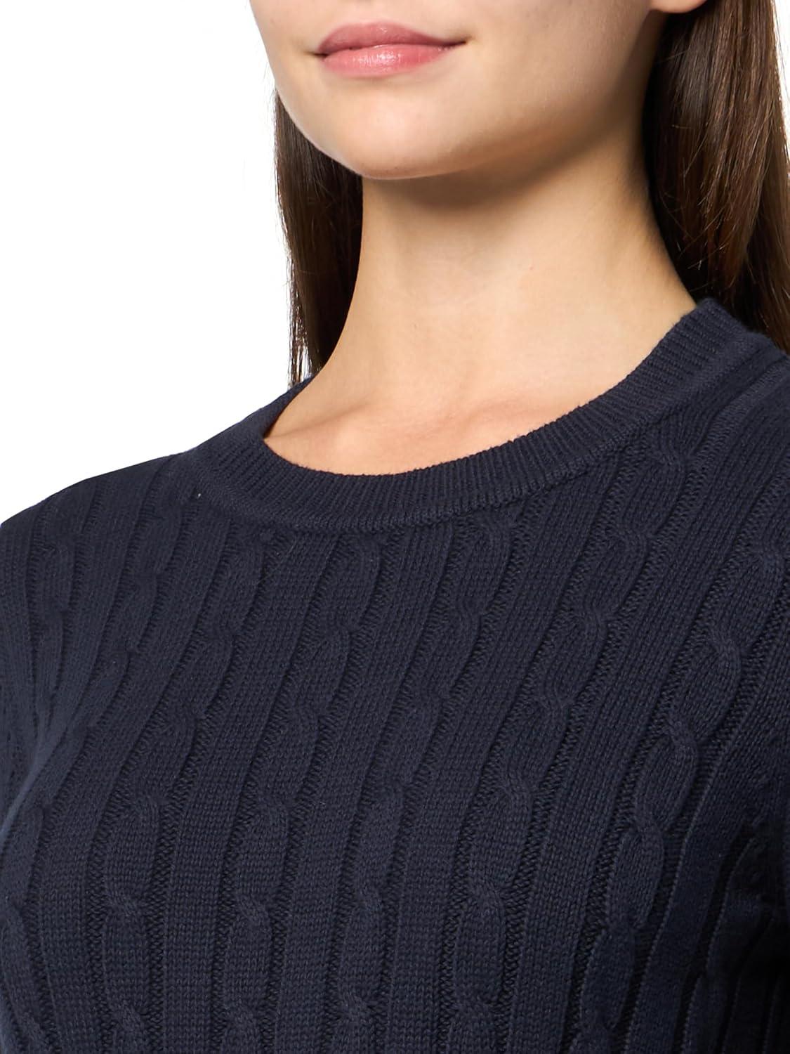 imageNautica Womens Solid Cable Long Sleeve Tipped SweaterNight Sky Multi