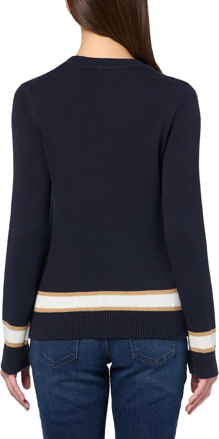 imageNautica Womens Solid Cable Long Sleeve Tipped SweaterNight Sky Multi