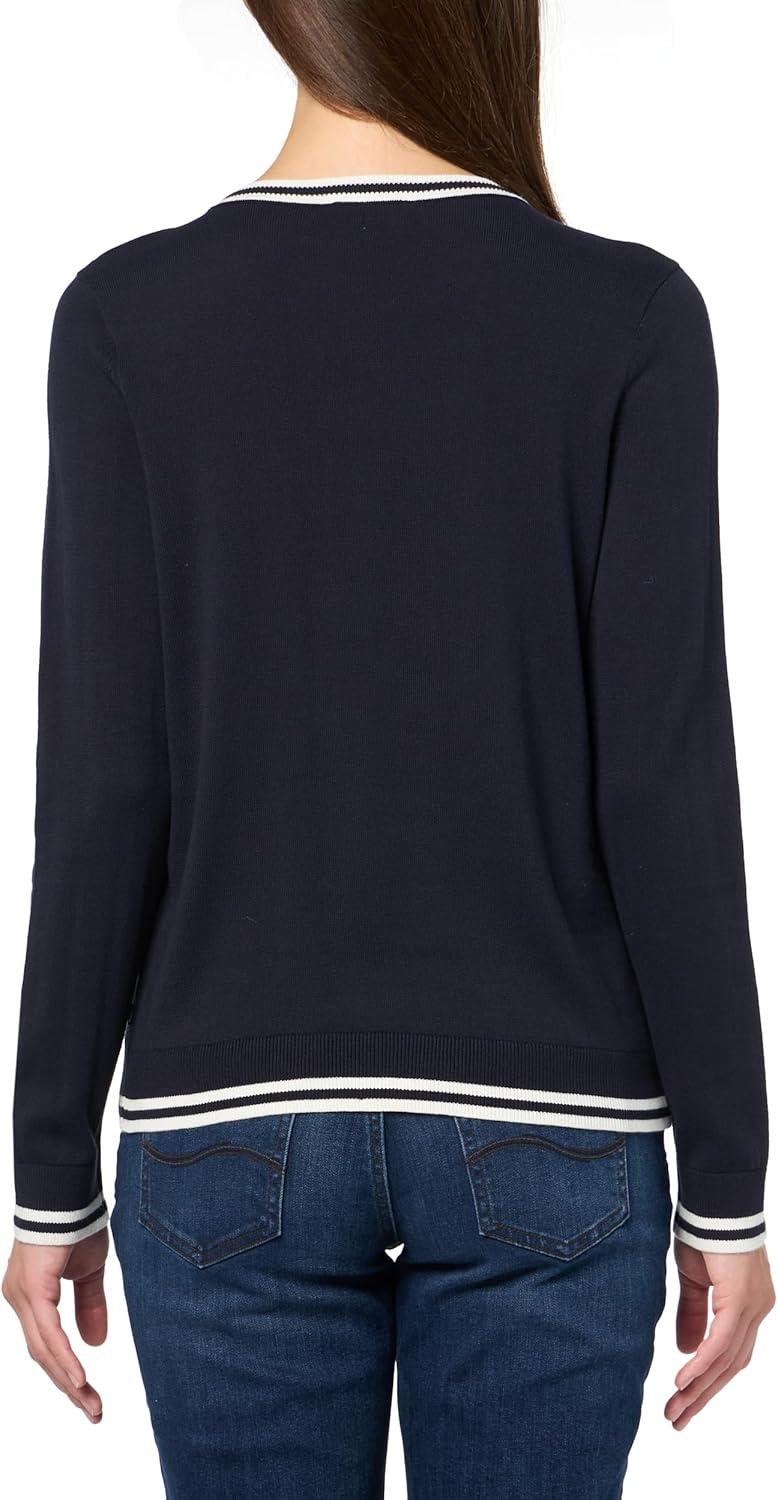 imageNautica Womens Solid Cable Long Sleeve Tipped SweaterNight SkyIvory