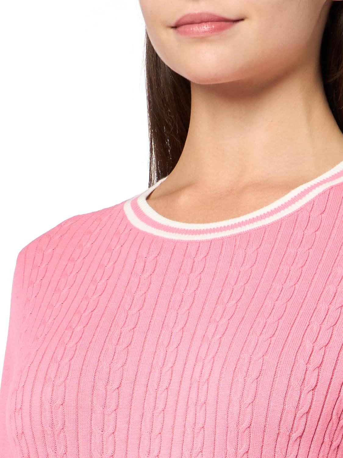imageNautica Womens Solid Cable Long Sleeve Tipped SweaterPeonyIvory