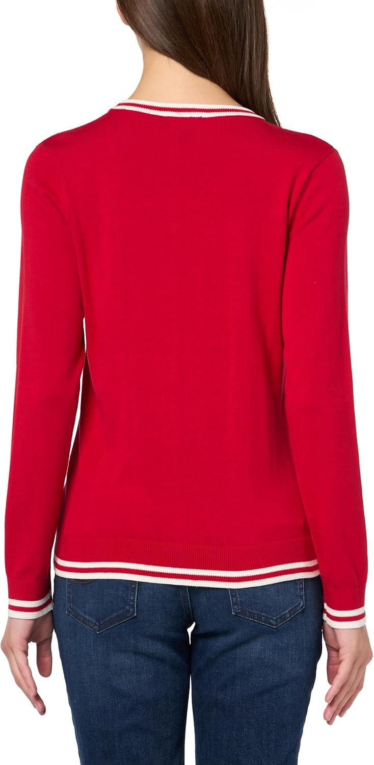 imageNautica Womens Solid Cable Long Sleeve Tipped SweaterScarletIvory