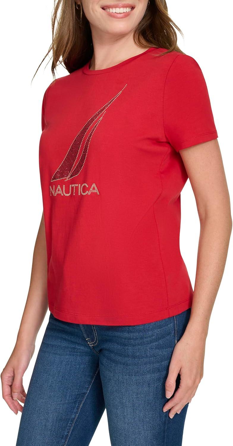 imageNautica Womens Solid Short Sleeve Crew Neckline TShirtHaute Red
