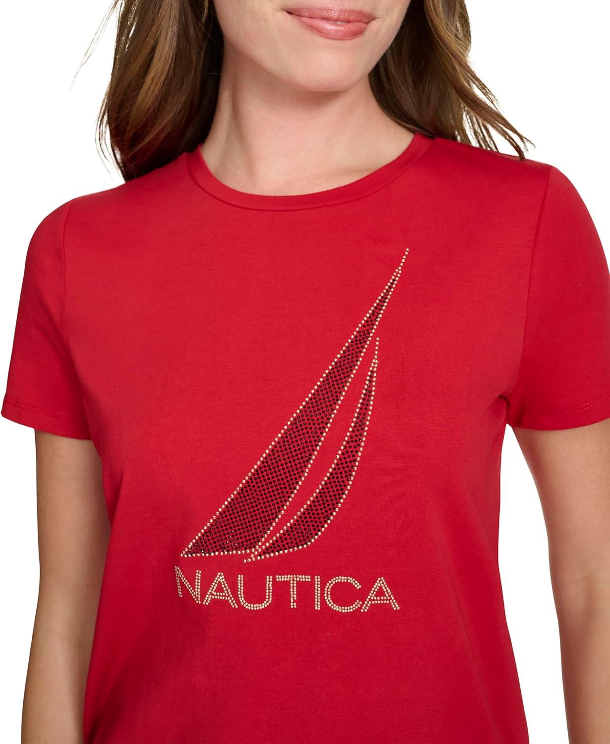 imageNautica Womens Solid Short Sleeve Crew Neckline TShirtHaute Red