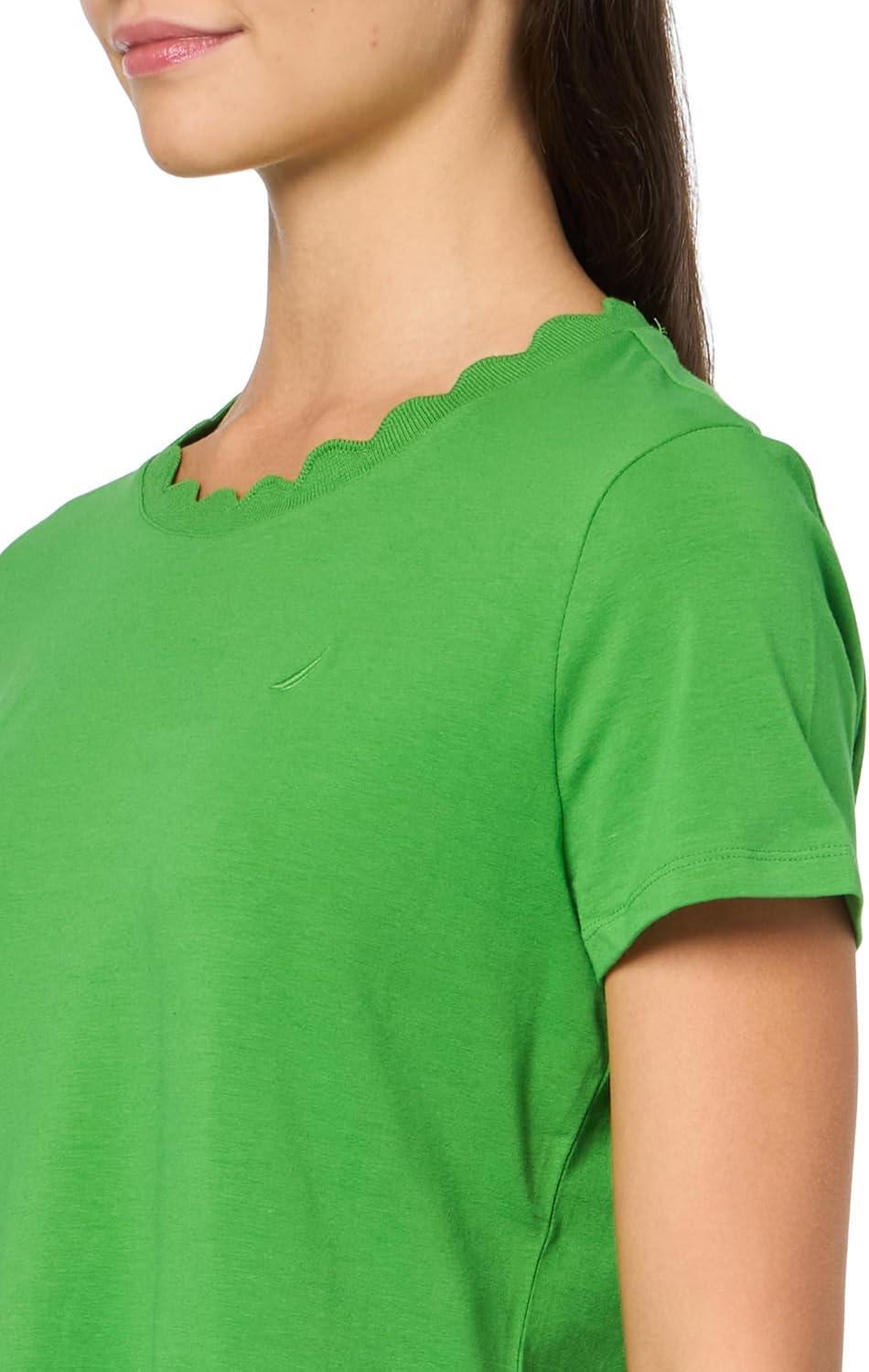 imageNautica Womens Solid Short Sleeve Crew Neckline TShirtNew Leaf