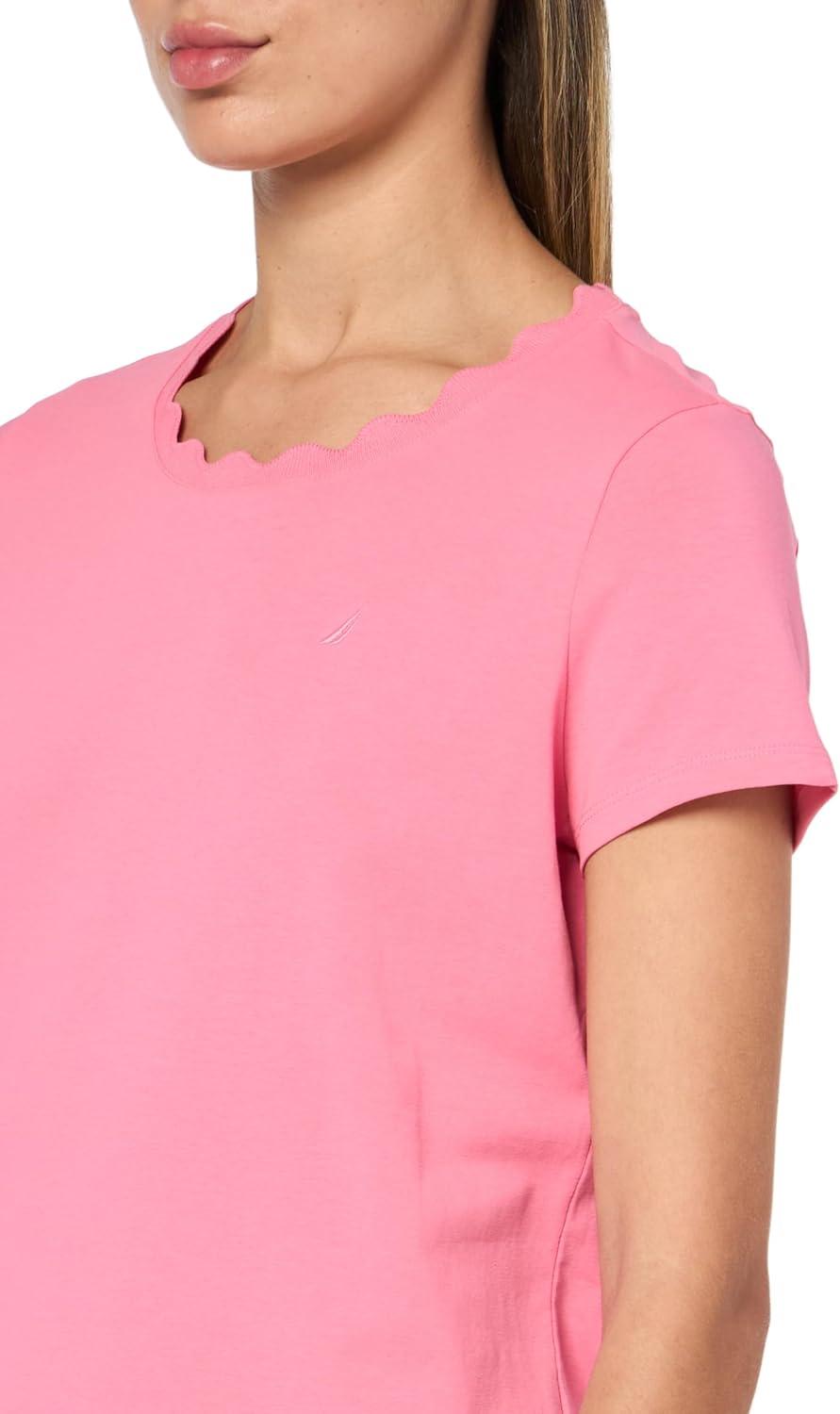 imageNautica Womens Solid Short Sleeve Crew Neckline TShirtPeony