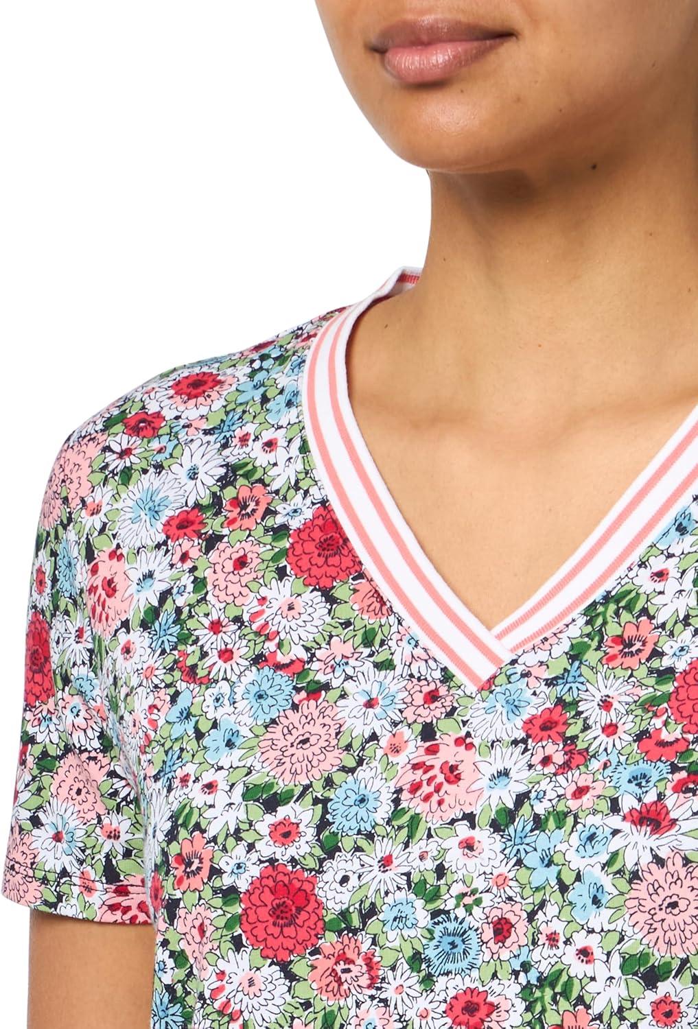 imageNautica Womens Solid VNeck Short Sleeve TShirtBloom Multi