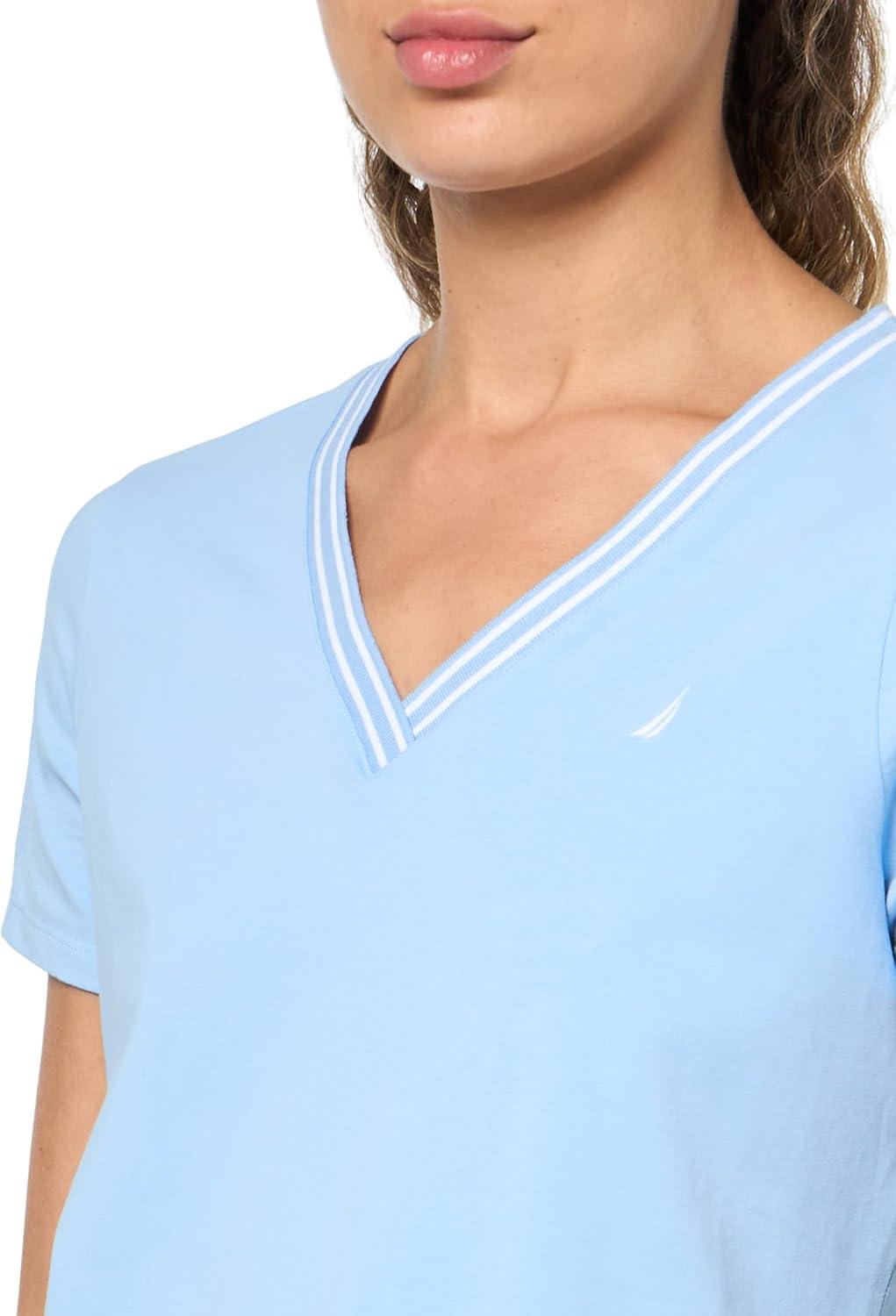 imageNautica Womens Solid VNeck Short Sleeve TShirtBreeze