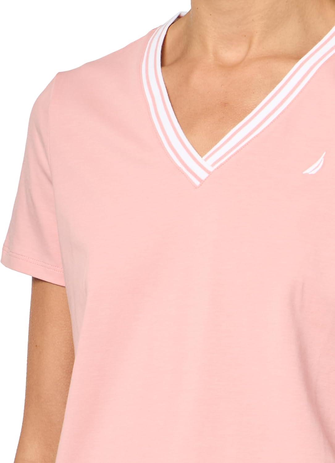 imageNautica Womens Solid VNeck Short Sleeve TShirtBridal Rose