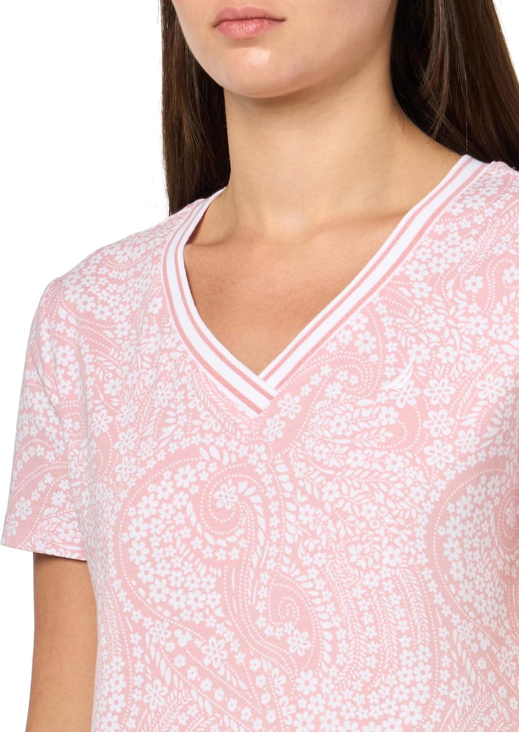 imageNautica Womens Solid VNeck Short Sleeve TShirtBridal RoseBright White