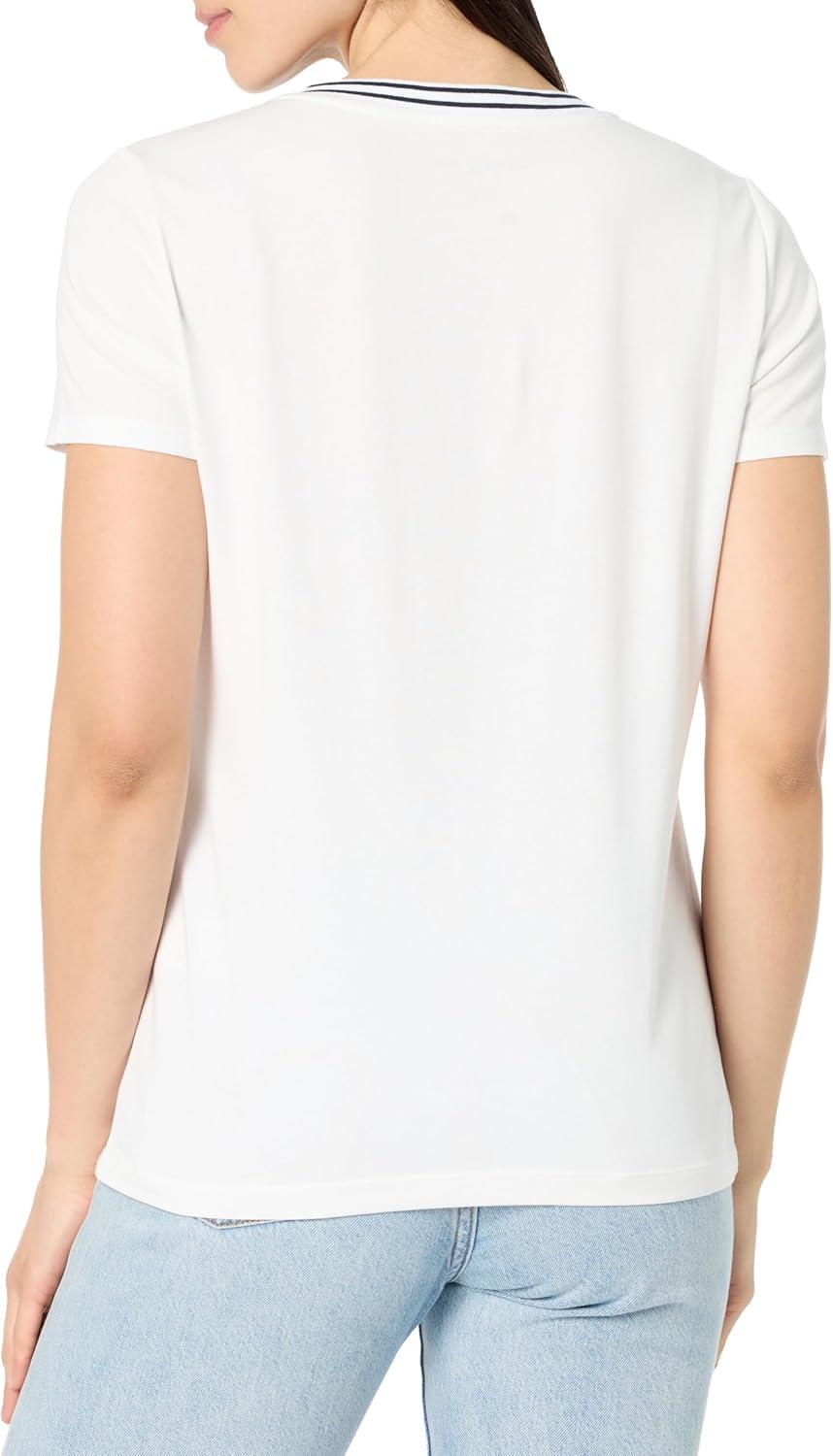 imageNautica Womens Solid VNeck Short Sleeve TShirtBright White