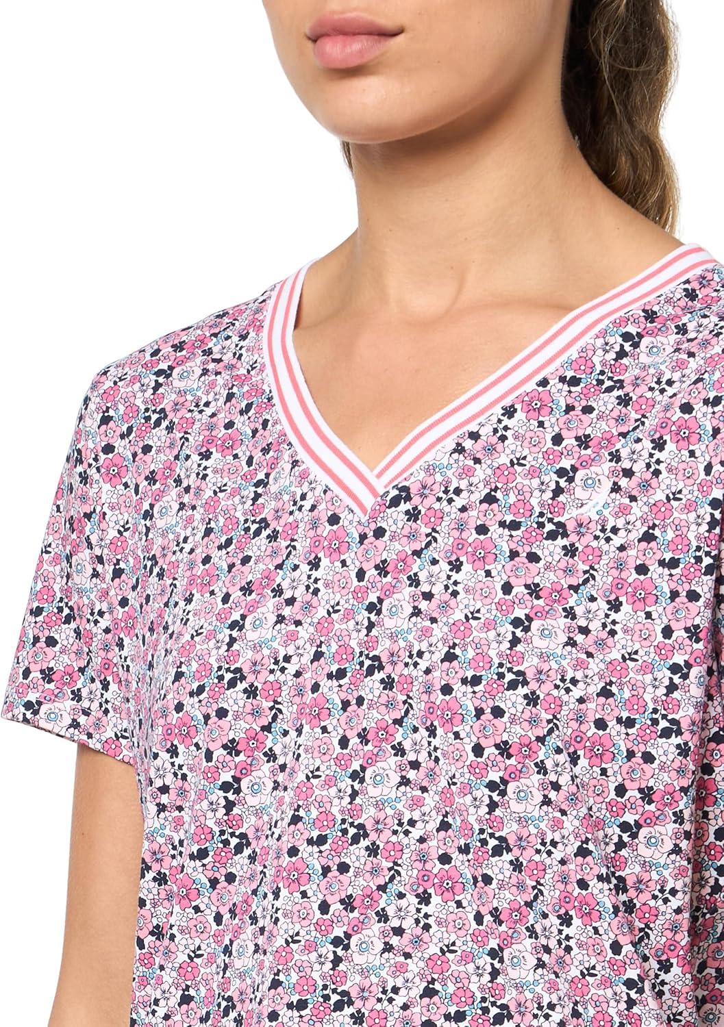 imageNautica Womens Solid VNeck Short Sleeve TShirtCamilla Rose Multi