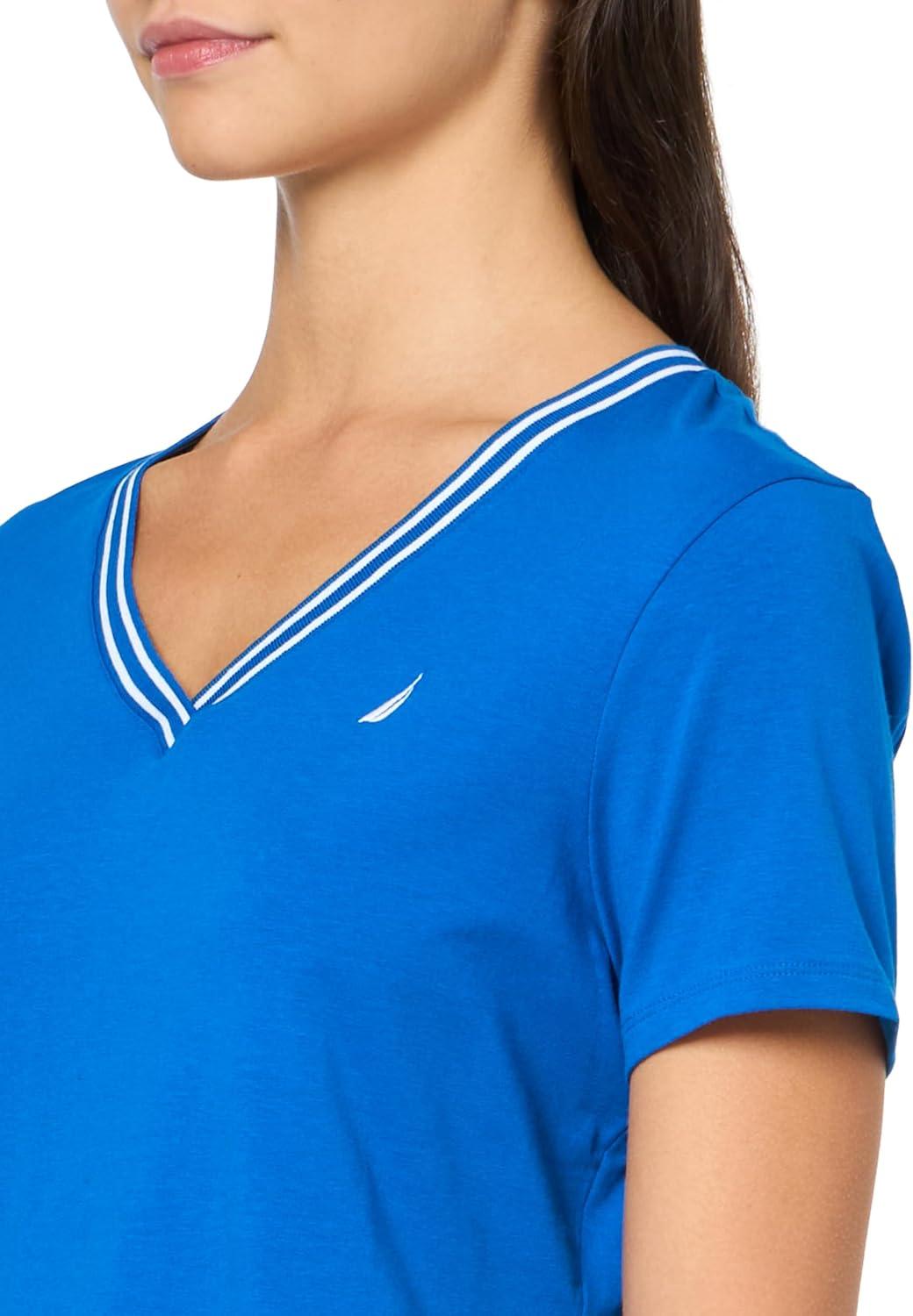 imageNautica Womens Solid VNeck Short Sleeve TShirtCerulean