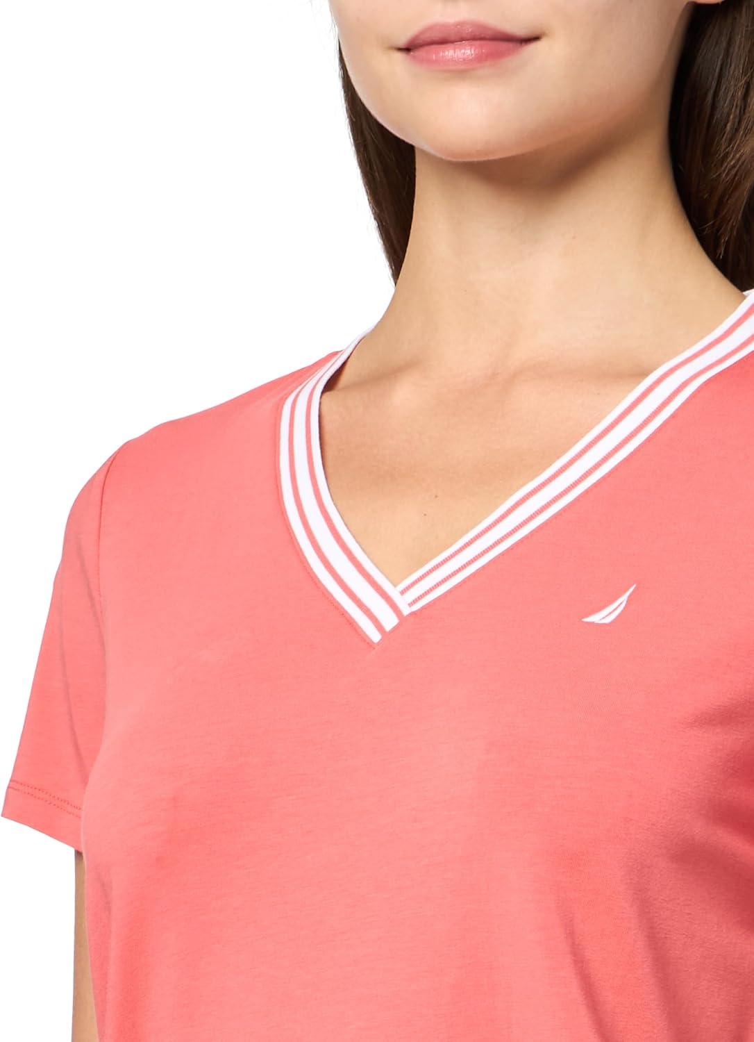 imageNautica Womens Solid VNeck Short Sleeve TShirtCoralie
