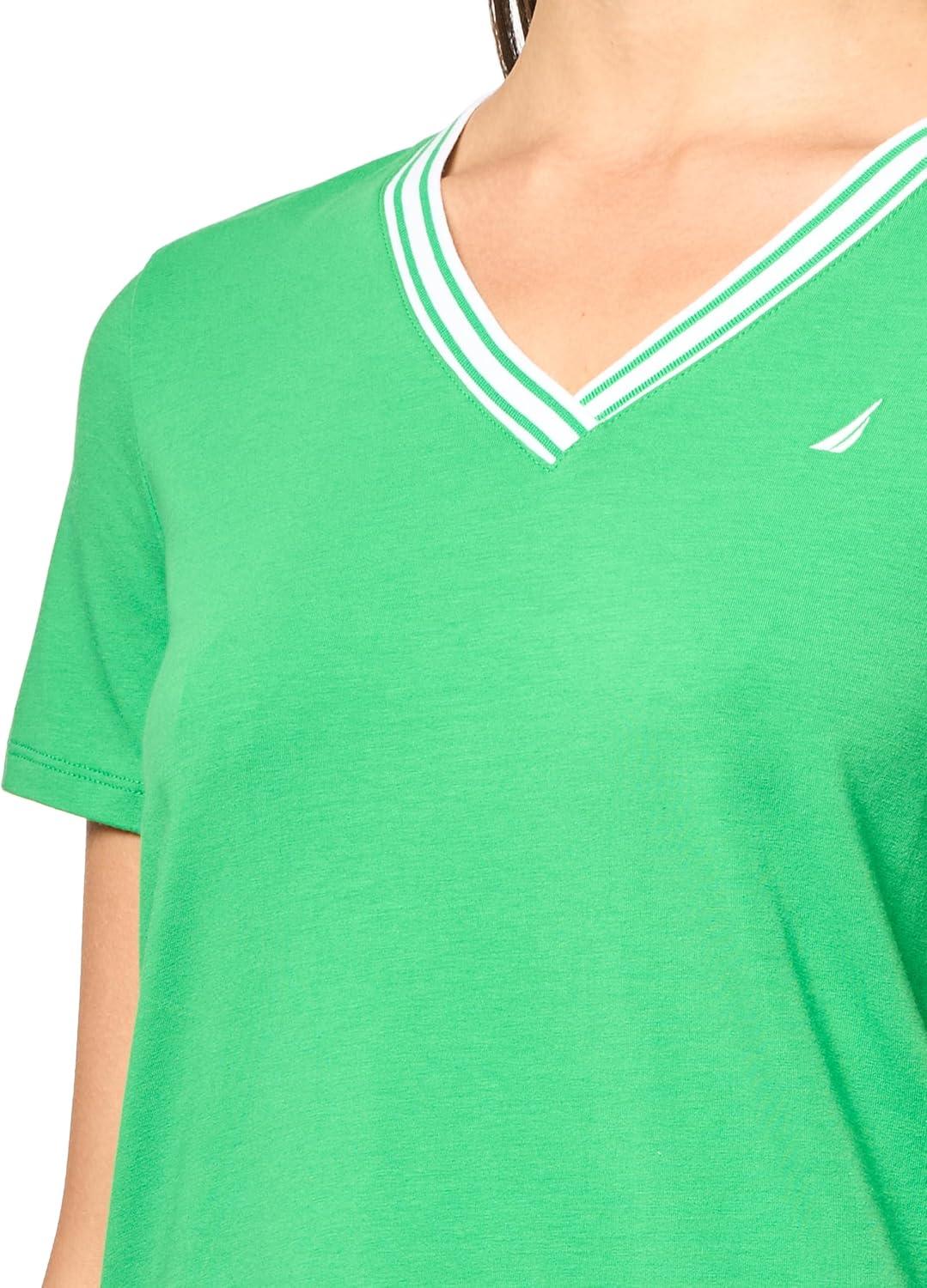 imageNautica Womens Solid VNeck Short Sleeve TShirtFern