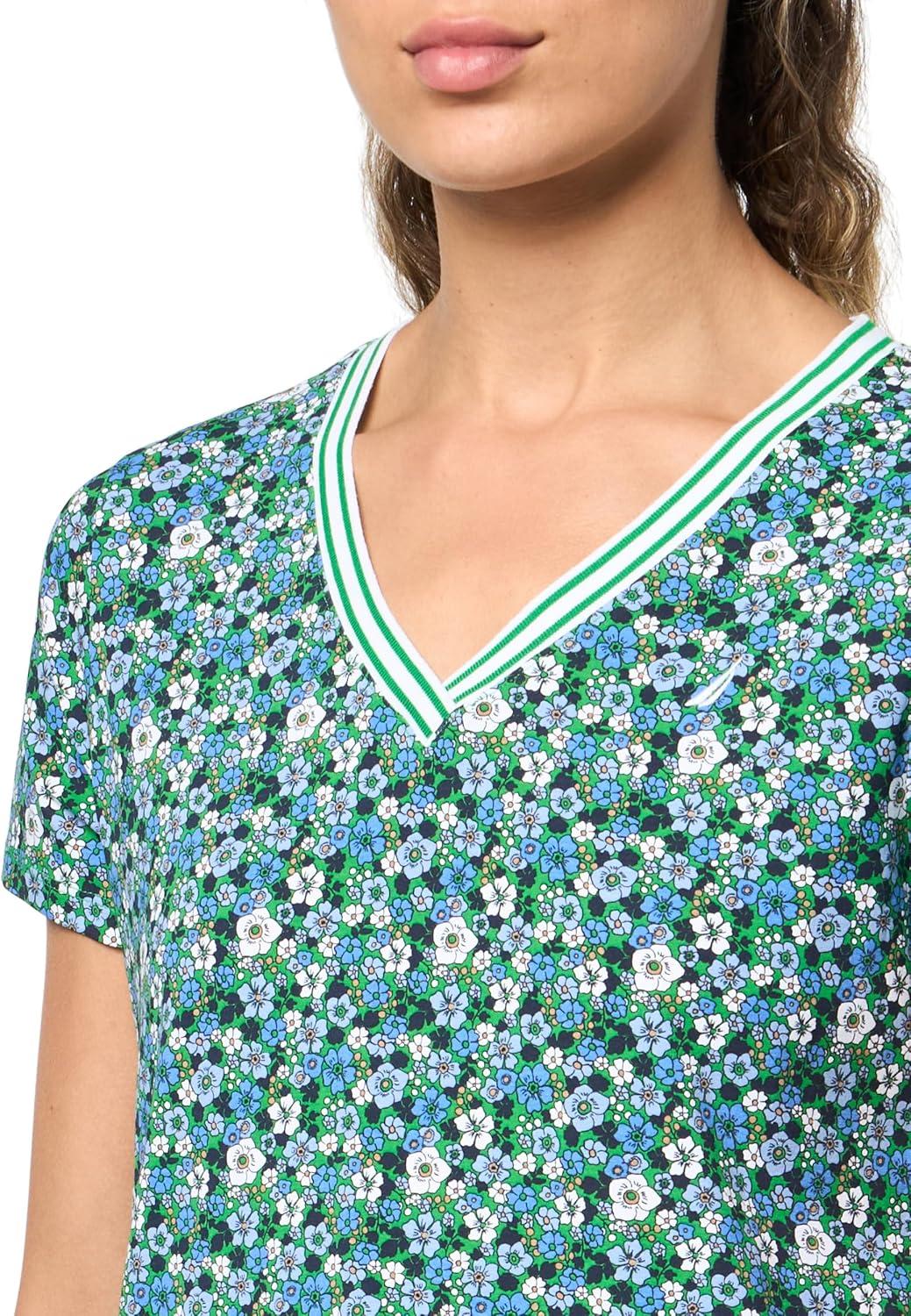 imageNautica Womens Solid VNeck Short Sleeve TShirtFern Multi