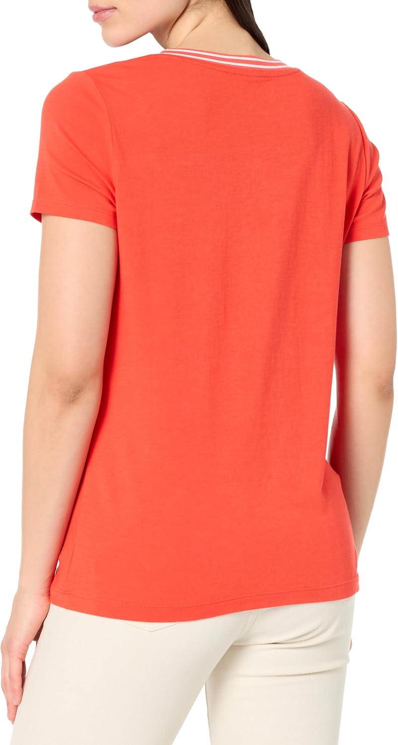 imageNautica Womens Solid VNeck Short Sleeve TShirtGrenadine