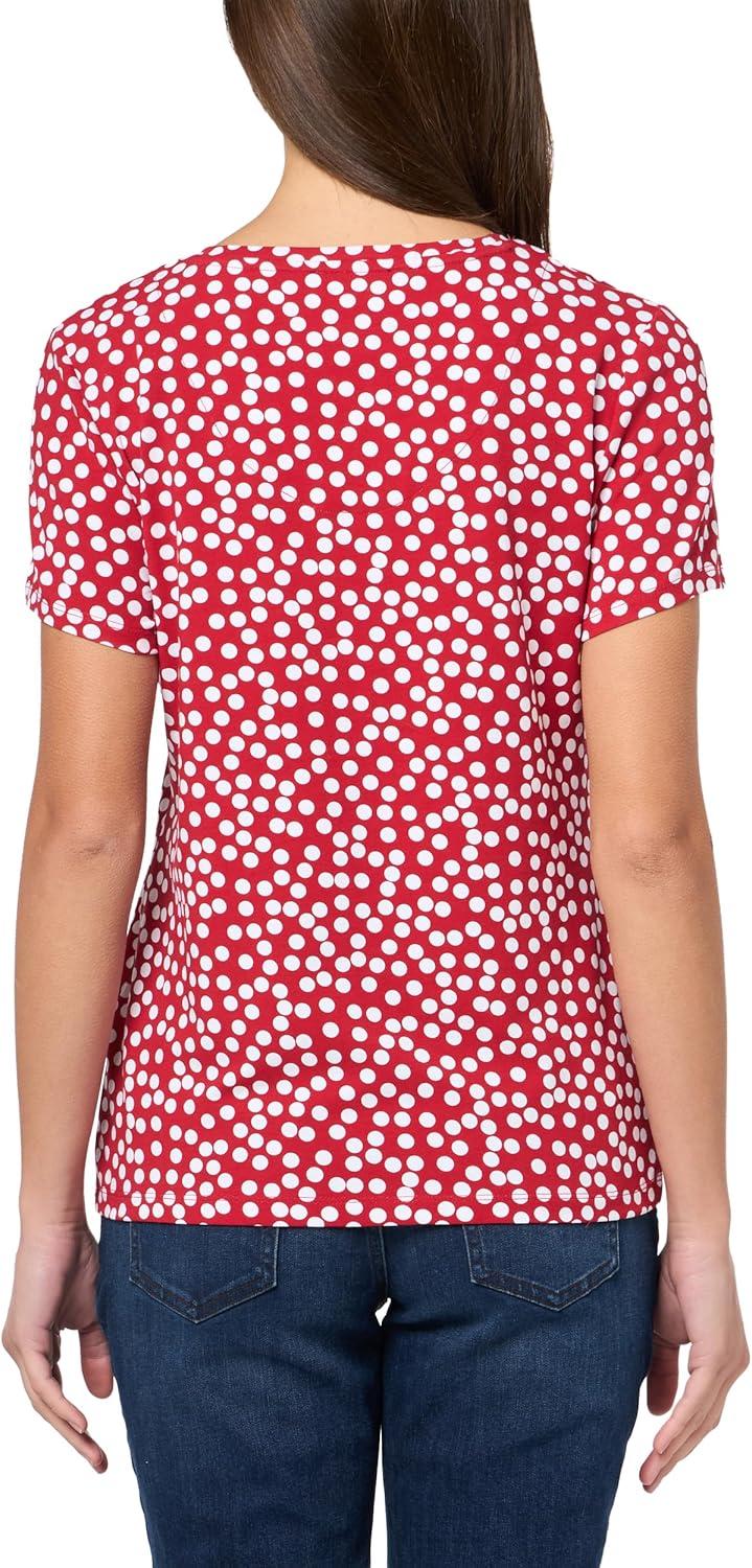 imageNautica Womens Solid VNeck Short Sleeve TShirtHaute Red Multi