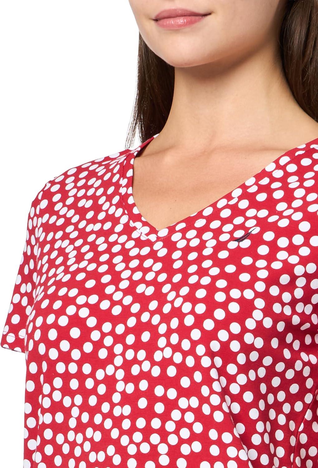 imageNautica Womens Solid VNeck Short Sleeve TShirtHaute Red Multi