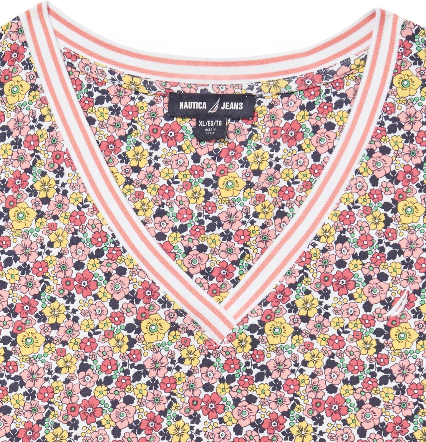 imageNautica Womens Solid VNeck Short Sleeve TShirtMango Multi