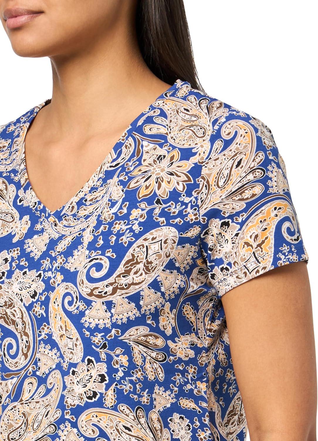 imageNautica Womens Solid VNeck Short Sleeve TShirtMarina Blue Multi