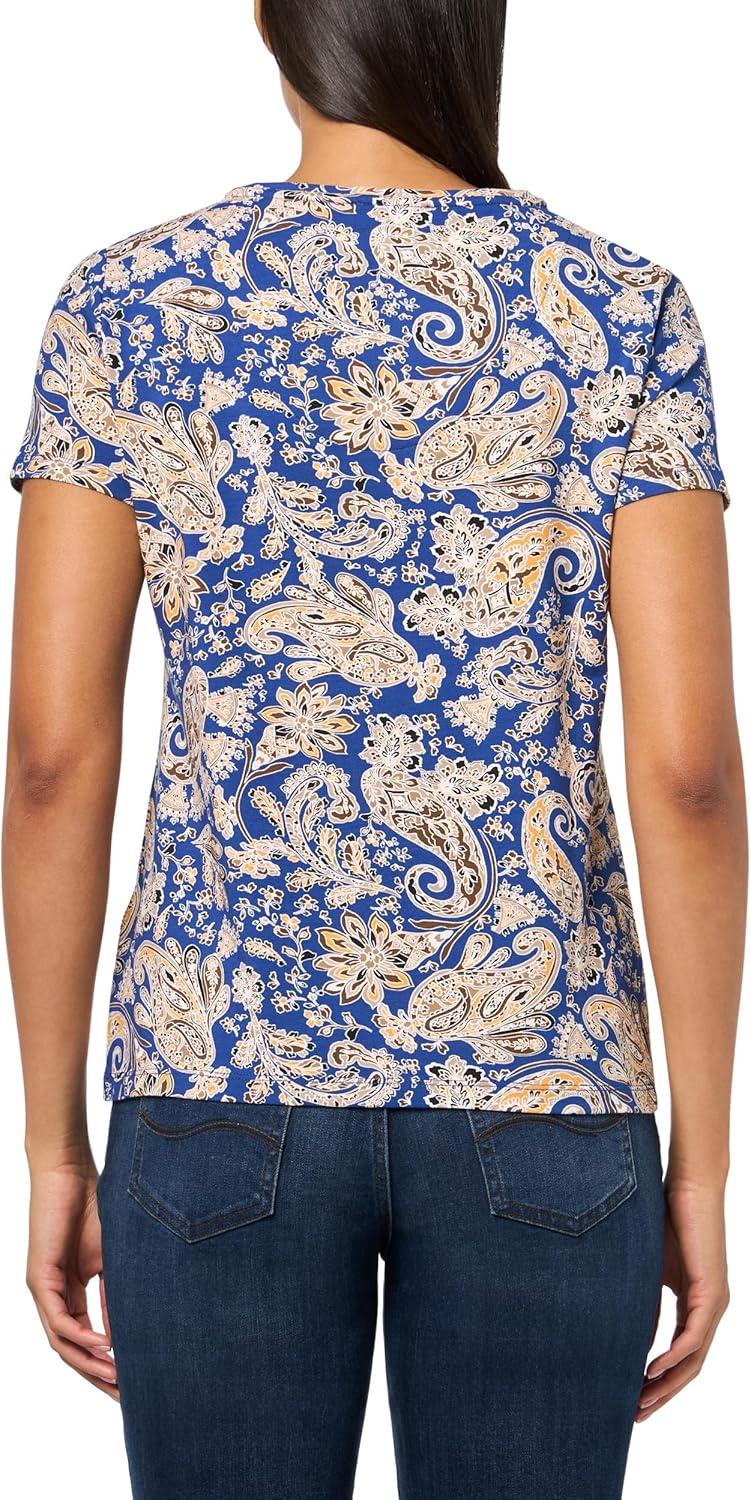 imageNautica Womens Solid VNeck Short Sleeve TShirtMarina Blue Multi