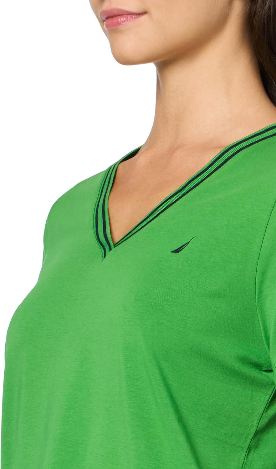 imageNautica Womens Solid VNeck Short Sleeve TShirtNew Leaf