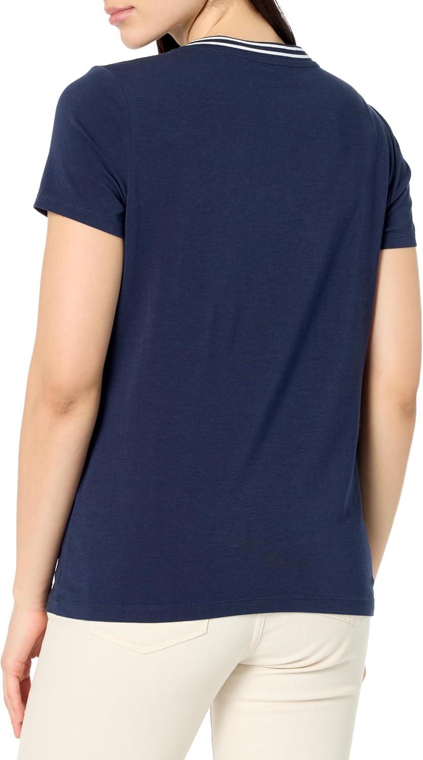imageNautica Womens Solid VNeck Short Sleeve TShirtNight Sky