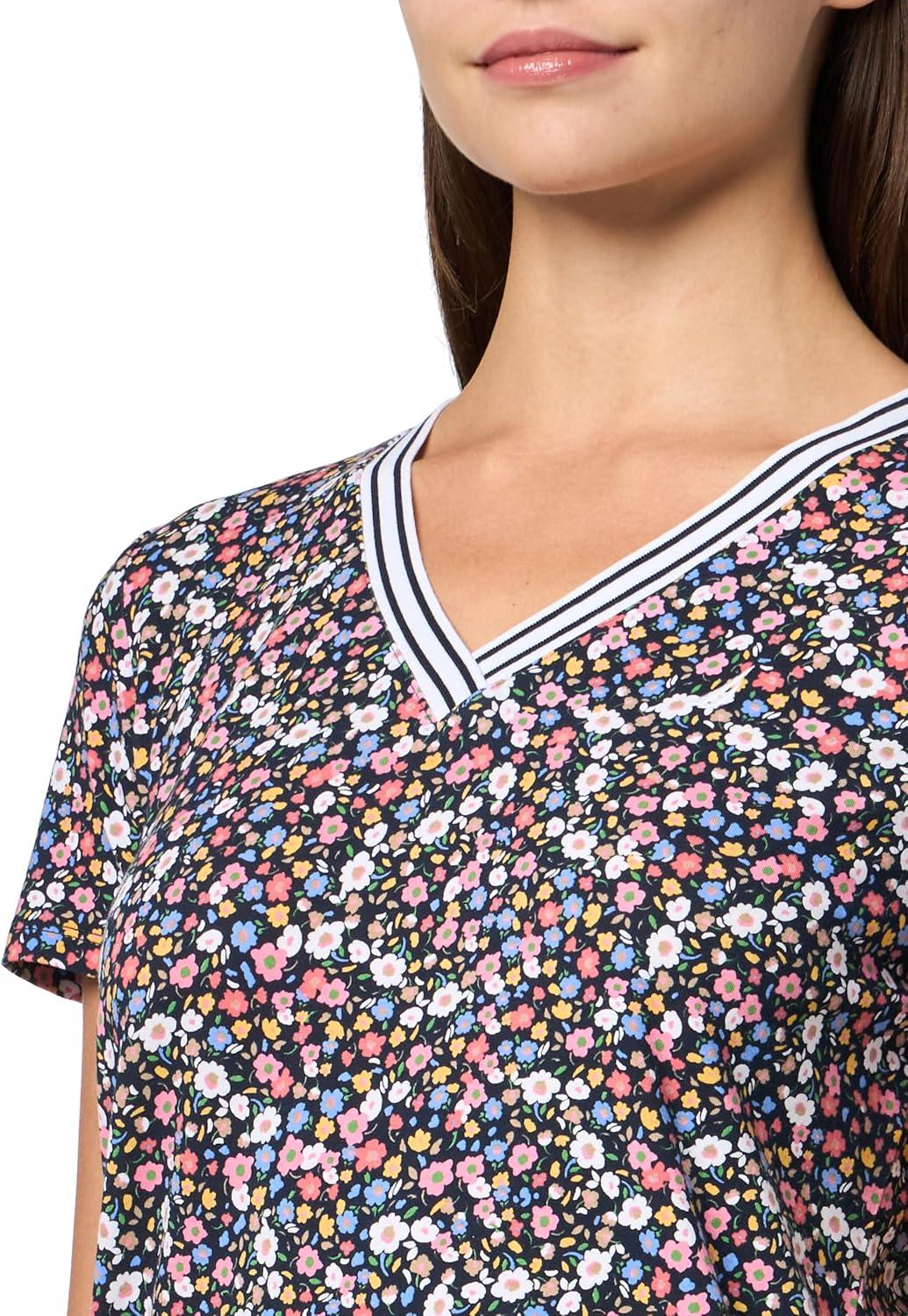 imageNautica Womens Solid VNeck Short Sleeve TShirtNight Sky Multi