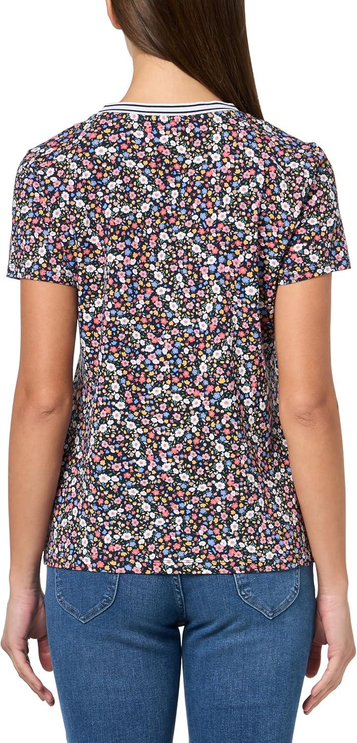 imageNautica Womens Solid VNeck Short Sleeve TShirtNight Sky Multi