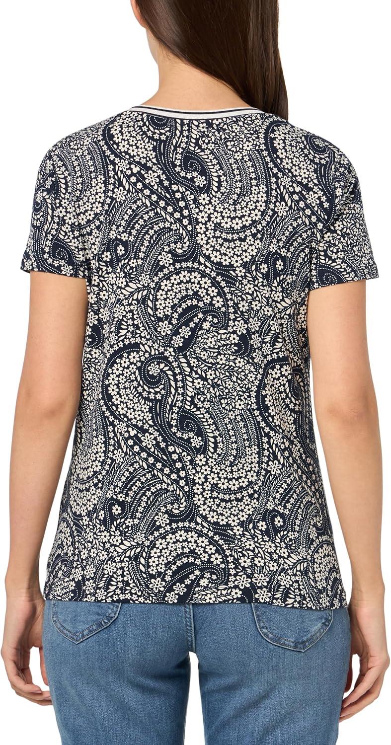 imageNautica Womens Solid VNeck Short Sleeve TShirtNight Sky White Cap