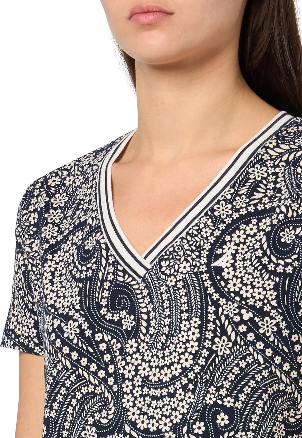 imageNautica Womens Solid VNeck Short Sleeve TShirtNight Sky White Cap