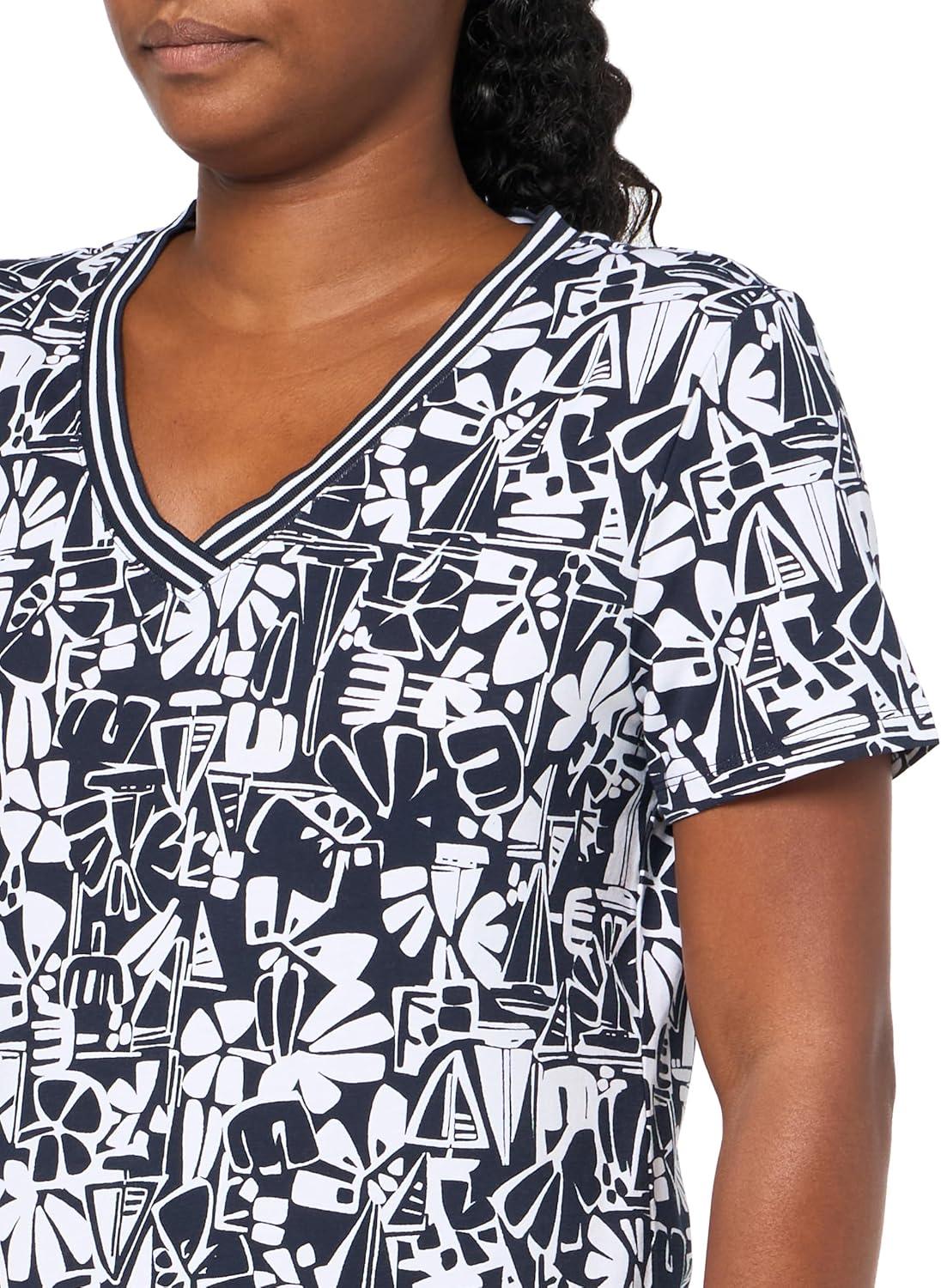 imageNautica Womens Solid VNeck Short Sleeve TShirtNight SkyBright White Multi