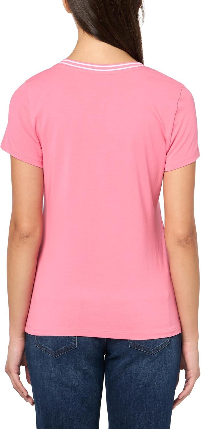 imageNautica Womens Solid VNeck Short Sleeve TShirtPeony