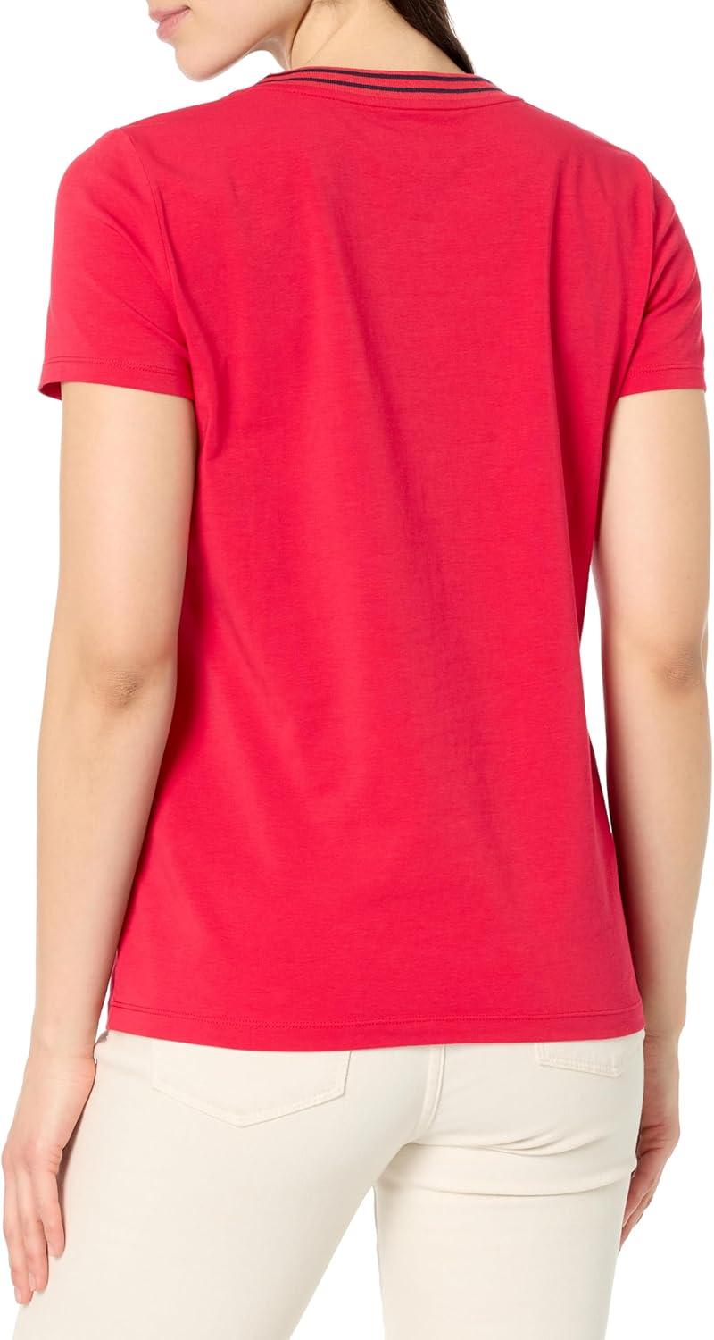 imageNautica Womens Solid VNeck Short Sleeve TShirtRegatta Red