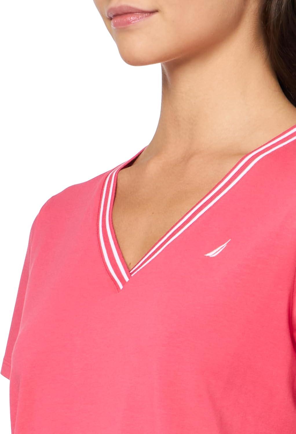 imageNautica Womens Solid VNeck Short Sleeve TShirtRosette