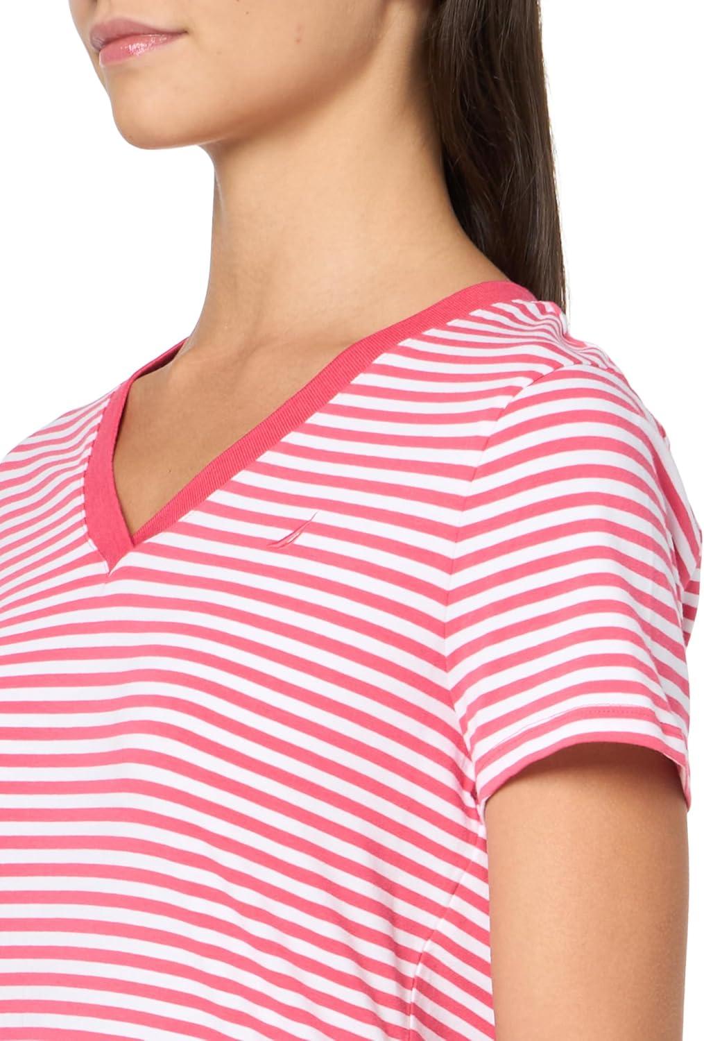 imageNautica Womens Solid VNeck Short Sleeve TShirtRosetteBright White