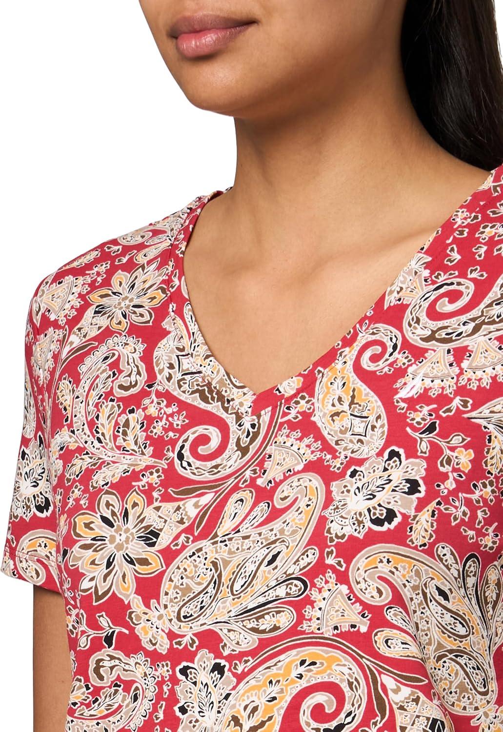 imageNautica Womens Solid VNeck Short Sleeve TShirtSamba Multi