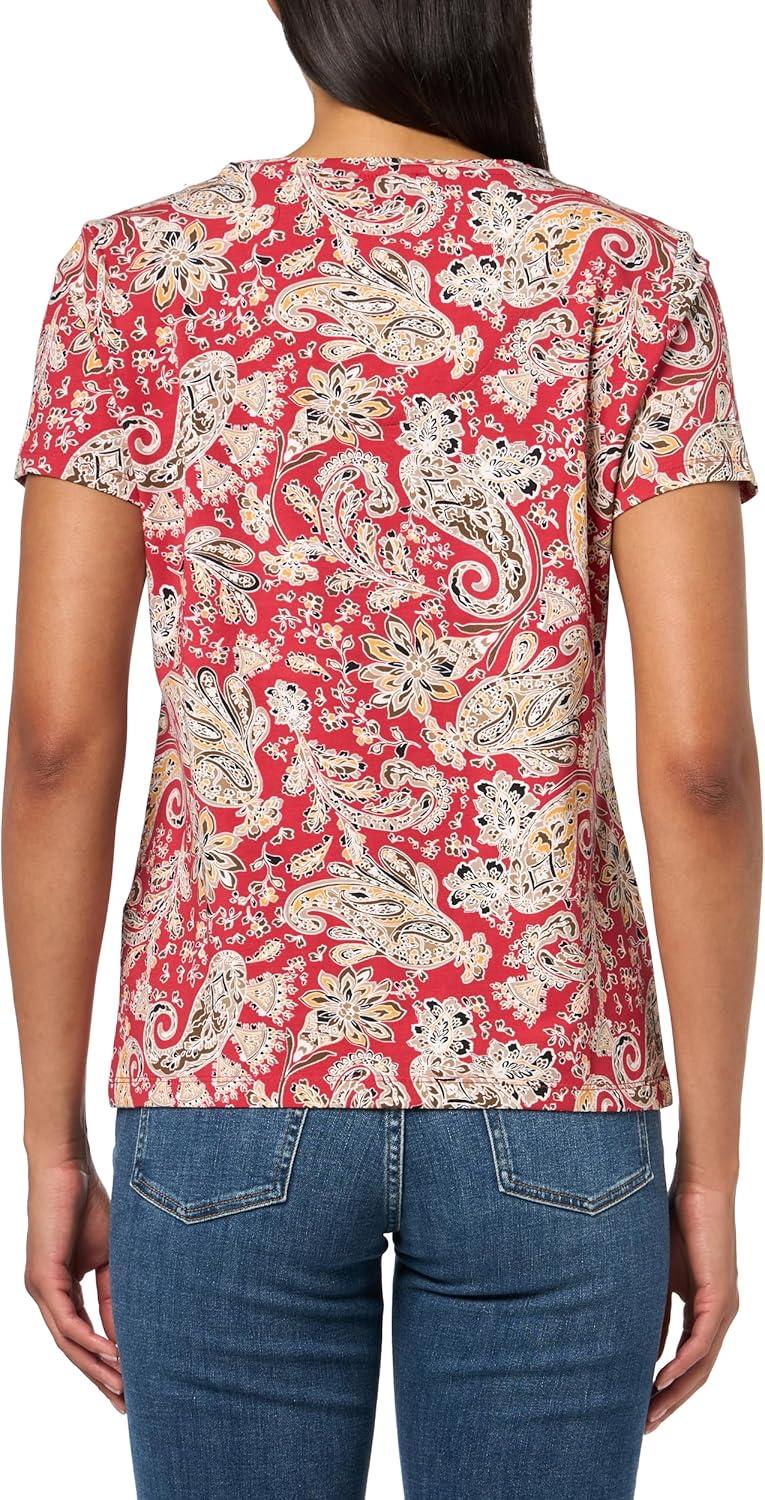 imageNautica Womens Solid VNeck Short Sleeve TShirtSamba Multi