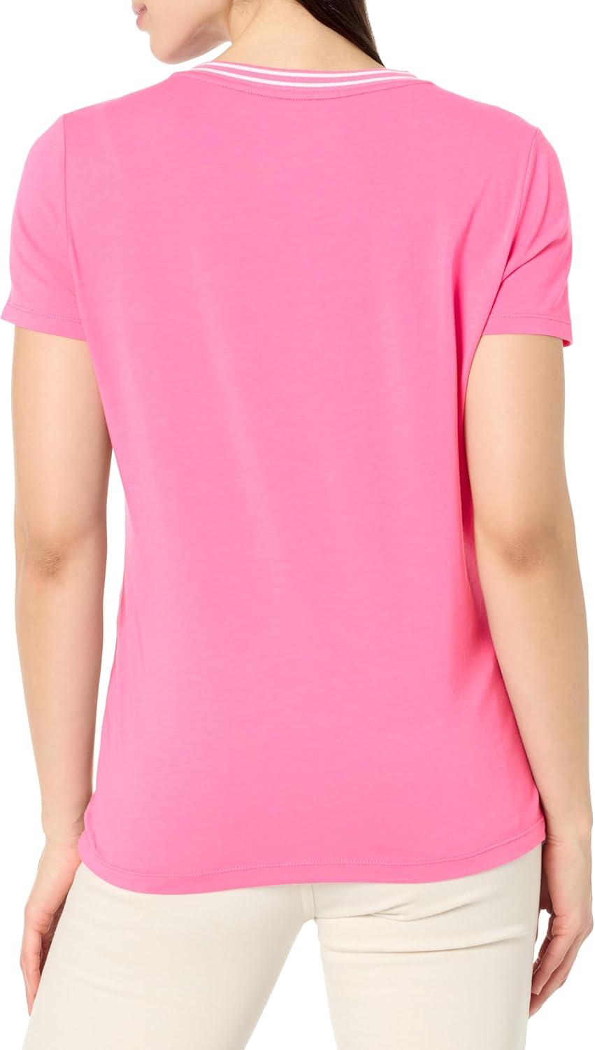 imageNautica Womens Solid VNeck Short Sleeve TShirtSangria Sunset